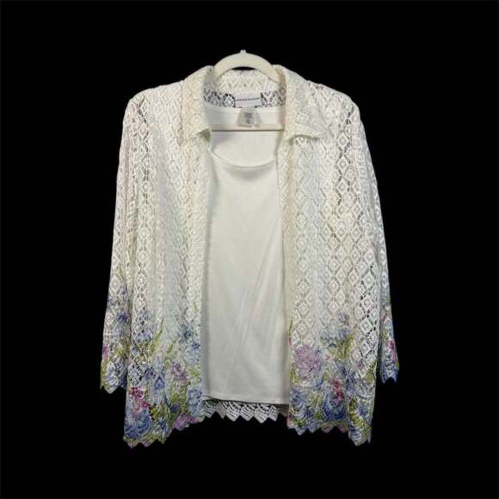 Alfred Dunner Women's Springtime in Paris Floral Border Lace 2Fer Top